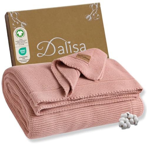 Dalisa 100% Organic Turkish Cotton Throw Blanket - GOTS Certified, Cozy - Perfect for Couch, Bed, and Home Decor - Boho Vintage Knit Alina (Pink, 50x60) - color: Pink, size: 50x60