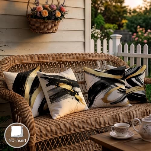 OBSEDE Abstract Black Gold Ink Brush Strokes Throw Pillow Covers 18 × 18 in, Set of 4, Couch Cushion Cases Inserts for Sofa Bed Living Room Home Decor, Single Side Print - color: Gold Ink Abstract Brushstrokes, size: 18" x 18" (Pack of 4)