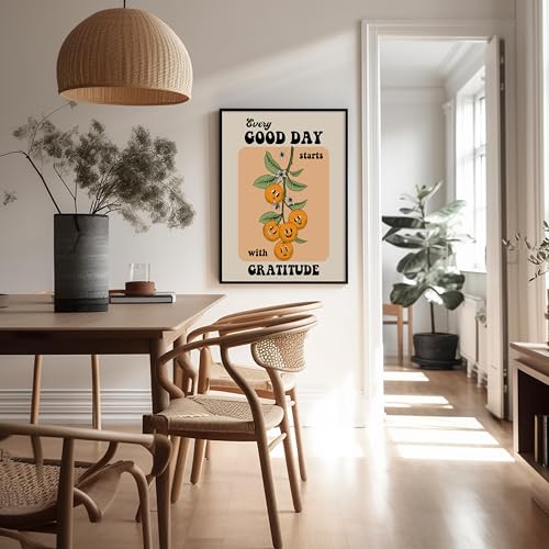 Poster Master Every Good Day Starts With Gratitude Print - Retro Oranges Poster - Floral Art - Positive Affirmation Wall Design - Chic Boho Kitchen or Dining Room Decor - 8x10 UNFRAMED Wall Art - color: Style-17, size: 8"L x 10"W