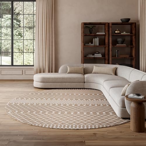 Nourison Home Positano Beige 8' x Round Area Rug - Easy Clean, Non Shedding, Bed Room, Living Room, Dining Room, Kitchen (8' x Round) - color: Beige, size: 8' (Round)