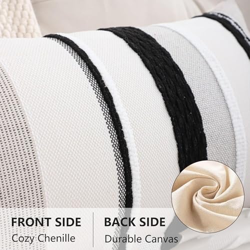 14x36 Pillow Cover Boho Lumbar Throw Pillow Cover Long Body Decorative Pillow Case Accent Chenille Striped Pillowcase Farmhouse Cushion Case Black and White (1 Piece) - color: Black Stripe1, size: 36" x 14" (Pack of 1)