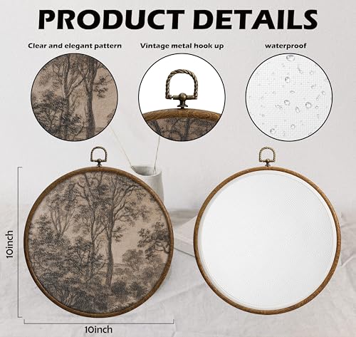 Round Wall Decoration, Vintage Moody Woodland Landscape Wall Art, Printed Canvas Wall Hanging for Bedroom Kitchen Home Office, Living Room Wall Art, Dorm Decor, Circular Wall Hanging with Hooks,24 - color: Vintage23