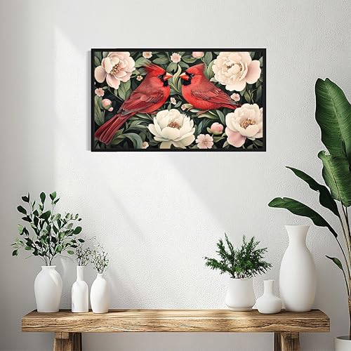 Red Cardinals William Morris Wall Art Poster Prints, Vintage Flowers Tapestry, Floral Decor for Living Room, Bedroom, Office, Bathroom AA12 (Red Cardinals, 24 x 48 inches (1 Panel), Unframed) - color: Red Cardinals, size: 24 x 48 inches (1 Panel)