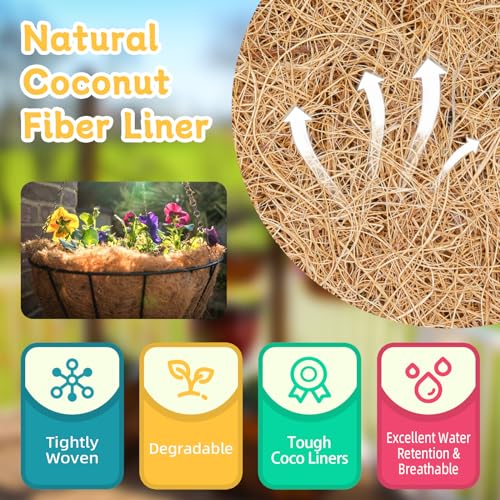 Riare 4 Pack 18 Inch Round Coco Liners Replacement, 100% Natural Coconut Coir Liners for Hanging Baskets, Garden Flower Vegetables Planter Pot, Window Box, Fence, Decks - size: 18inch