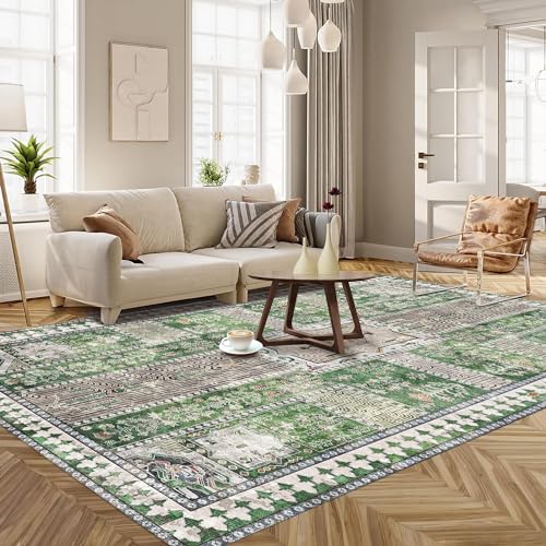 YARNSCAPE Vintage 3' x 5 ' Washable Area Rug - Stylish Indoor Rug for Living, Dining or Bedroom - Lightweight Carpet with Non-Slip Backing - Foldable for Easy Placement and Maintenance - Green - color: Vintage-green, size: 3' x 5' (Rectangular)