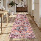 Lahome Reine Boho 2'8"x10' Washable Hallway Kitchen Runner Rugs with Rubber Backing, Bohemian Non-Slip Soft Kitchen Runners, Non-Shedding Stair Carpet Runner for Hall Bathroom, Fuchsia/Multi - color: Fuchsia/Multi, size: 2'8" x 10' (Runner)