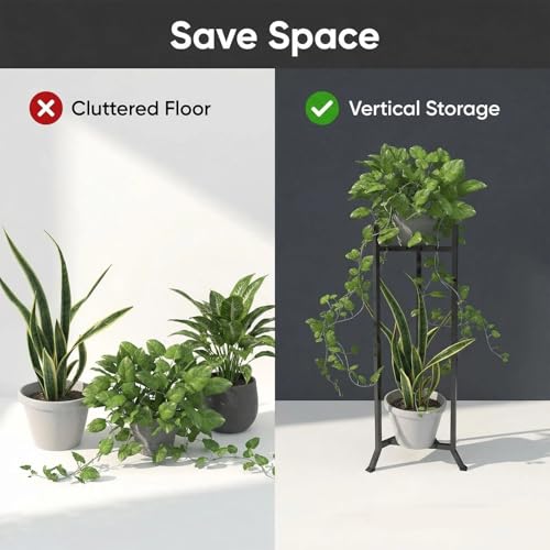 2 Tier Plant Stand Indoor Outdoor, Tall Metal Adjustable Plant Holder for Patio Living Room Balcony Garden, No Wobble Design (No Pots)
