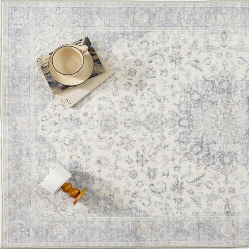 PureCozy 2x6 Runner Rug Washable Neutral Gray Vintage Hallway Kitchen Carpet Non Slip Low Pile Soft Floral Indoor Long Grey Throw Rug for Bedroom Bathroom Laundry Living Room - color: Vintage | Gray, size: 2' x 6' (Runner)