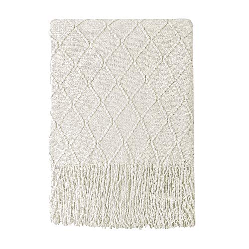 BOURINA Beige Throw Blanket 60x80 Inches Throw Textured Solid Soft Sofa Throw Couch Knitted Decorative Blanket - color: Beige, size: 60"x80"