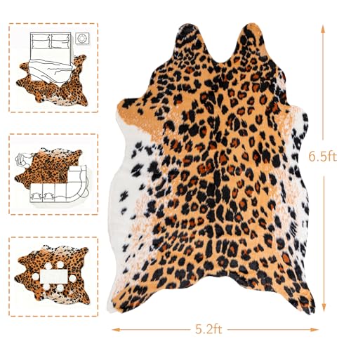 Huichenxing2021FURSTORE Leopard Print Rug, Cheetah Rug 5.3ft x 6.7ft Large Faux Cowhide Skin Mat Animal Print Area Rugs for Living Room Bedroom Nursery Home Office Brown - color: Brown Leopard 78.7"l X 63" W