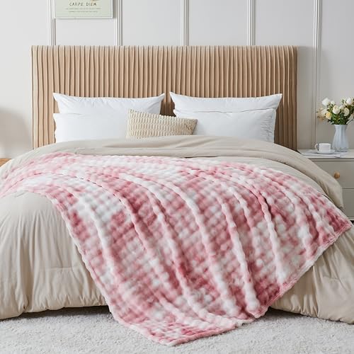3D Bubble Plush Blanket Textured Fleece Throw Soft Warm Cozy Blanket Couch Bed Tie Dye Pink 50x60 Inches - color: Bloom Pink, size: Throw(50"x60"）