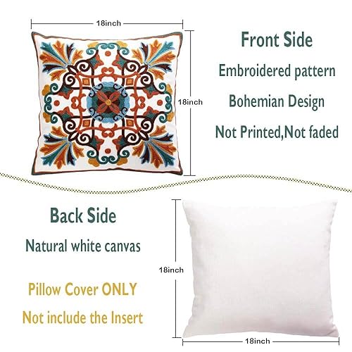 Throw Pillows Cover for Couch 18x18 inches Set of 2 Embroidered Pattern Decorative Pillow Case Covers for Living Room Sofa Bed Chair - color: 2pk-tan&brown&teal