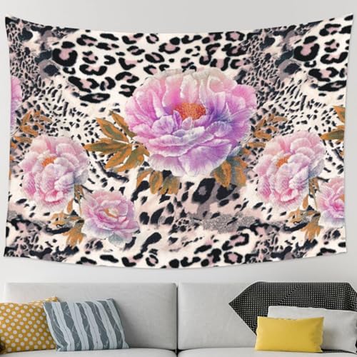 Keiutexe Cheetah Leopard Print Floral Tapestry 80" X 60" Wall Hanging Party Decorations Home Decor For Bedroom Living Room Dorm (200 X 150cm) - color: Cheetah Leopard Print Floral, size: 80 X 60 Inch