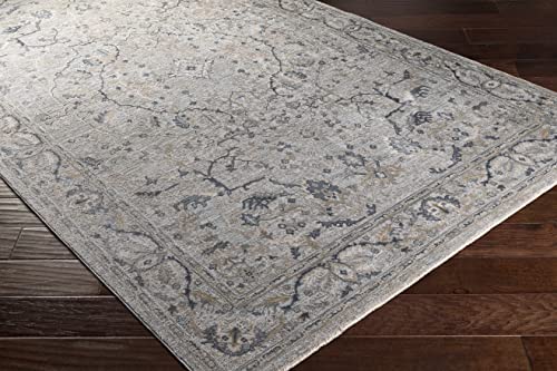 Hauteloom Claridge Living Room, Bedroom Area Rug - Medallion Floral Distressed Border Abstract - Traditional Oriental Transitional Turkish Farmhouse - Teal, Medium Gray, Beige, Gray, Blue - 2' x 2'11" - color: Teal, Medium Gray, Beige / Bushnella, size: 1