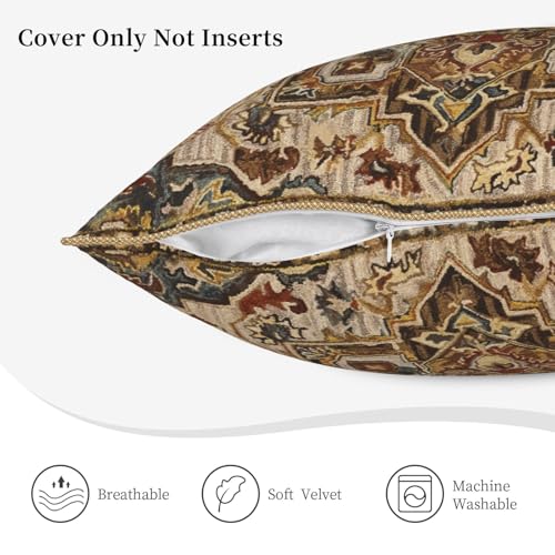 Terracotta Gold Vintage Velvet Pillow Covers 18x18 Inch Tan Brown Khaki Bohemian Tapestry Carpet Throw Pillows for Couch Soft Cushion Covers Pillowcase Aztec Boho Rug Pillow Cases for Bed Living Room - color: Vintage Terracotta Carpet, size: 18" x 18" (Pa