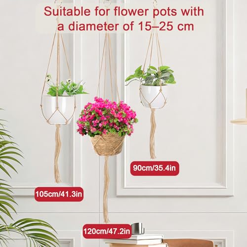 3 Pack Plant Basket for Indoor, Wicker Seagrass Plant Pots with Liner, Macrame Plant Hanger, Woven Natural Planter Baskets Outdoor for Flower, Balcony,Home