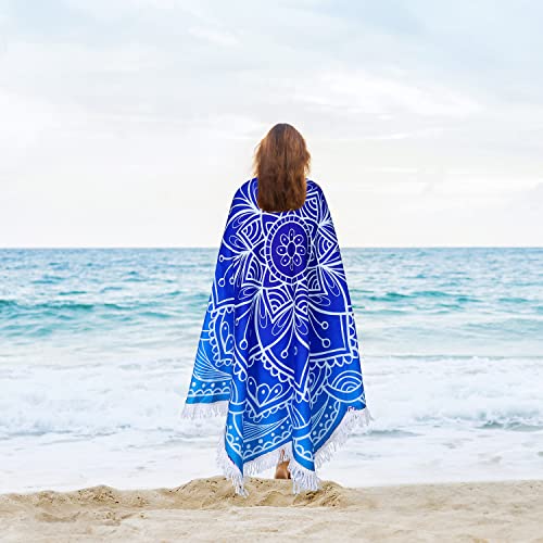 Large Microfiber Boho Mandala Beach Towel Round Bohemian Beach Blanket Hippie Indian Throw Blanket Beach Tapestry Sand Free Quick Dry Yoga Picnic Mat Wall Decor Circle Tablecloth Tassels,59'',Blue - color: Blue Mandala