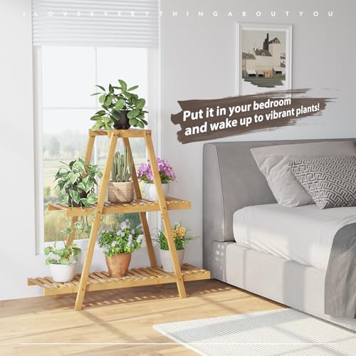 STDDRE Plant Stand For Indoor Outdoor Tiered Plant Shelf 3 Tier 8 Potted Bamboo Flower Holder Ladder Rack For Multiple Triangle Table Plant Pot Stand (Natural) - color: Natural