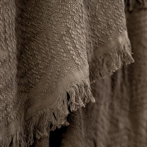 GLORY SEASON 100% Cotton Throw Blanket in Brown Jacqard Weave Fabric with Fringe Soft All Season Cover for Bed Couch and Living Room Sofa,Chair 50x60 Inches - color: Brown