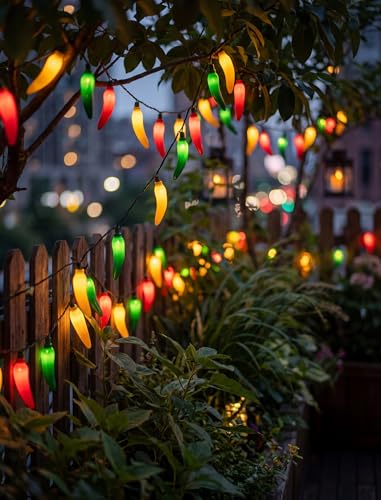35 LED Multicolor Chili Pepper Lights, 13.6Ft Christmas Outdoor String Lights with Warm White Bulbs, Plug in Fairy Lights for Party Kitchen Patio Garden Decor, Cook Off Decorations for Cinco De Mayo - color: Multicolor Chili Pepper