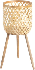 3 Pieces Rattan Woven Indoor Plant Stand, Boho Plant Stand,Woven Plant Pot on Wooden Standing Legs,Indoor/Outdoor Plant Stand for Living Room Balcony Decor