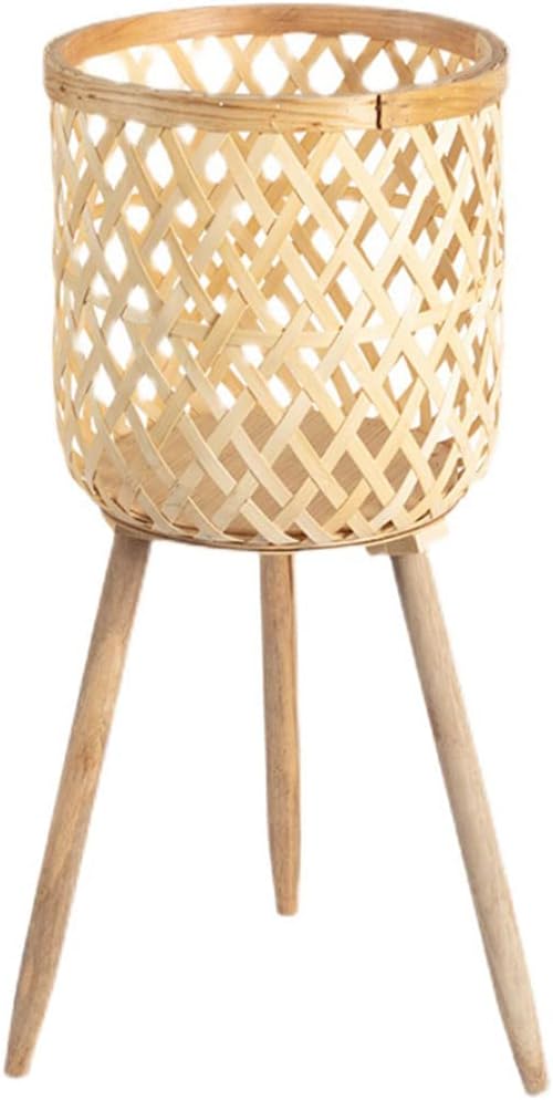 3 Pieces Rattan Woven Indoor Plant Stand, Boho Plant Stand,Woven Plant Pot on Wooden Standing Legs,Indoor/Outdoor Plant Stand for Living Room Balcony Decor