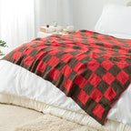 Carriediosa Checkered Throw Blanket 50" X 60", 400GSM Ultra Soft Microfiber Fuzzy Fluffy Reversible Cute Preppy Knitted Blankets Cozy Plush Fall Throws for Couch, Bed, Sofa, Red and Brown - color: Check - Red and Brown, size: 50" X 60"