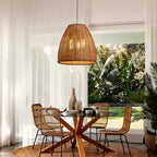 Farmhouse Rattan Chandelier 16.6" 3-Lights Boho Hand Woven Pendant Lights Wicker Dining Room Light Coastal Hanging Lighting Fixtures for Living Room Bedroom Kitchen Sink Restaurant Entryway Foyer - color: Brown-D-16.6IN