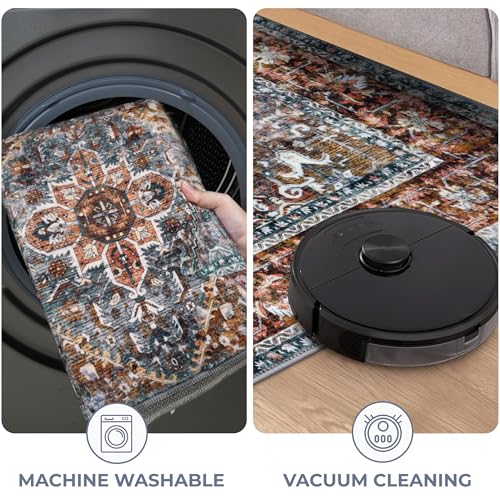 KOZYFLY Small Area Rug 2x3 Ft Rugs for Entryway Washable Boho Entry Rug Non Slip Door Mat Indoor Entrance Faux Wool Vintage Printed Kitchen Rug Throw Rugs for Entrance Kitchen, Brick Red/Orange/Green - color: Brick Red/Orange/Green, size: 2' x 3' (Rectang