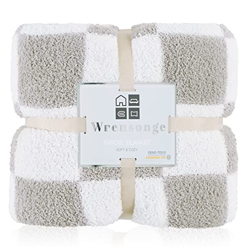 WRENSONGE Checkered Throw Blanket, Light Grey Soft Cozy Fluffy Warm Hand Made Throw Blankets for Couch, Sofa, Chair, Bed, Camping, Picnic, Travel Lightweight Bed Blanket - 50"*70" - color: Aspen Grey, size: Throw-XL(50"x 70")