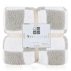 WRENSONGE Checkered Throw Blanket, Light Grey Soft Cozy Fluffy Warm Hand Made Throw Blankets for Couch, Sofa, Chair, Bed, Camping, Picnic, Travel Lightweight Bed Blanket - 50"*70" - color: Aspen Grey, size: Throw-XL(50"x 70")