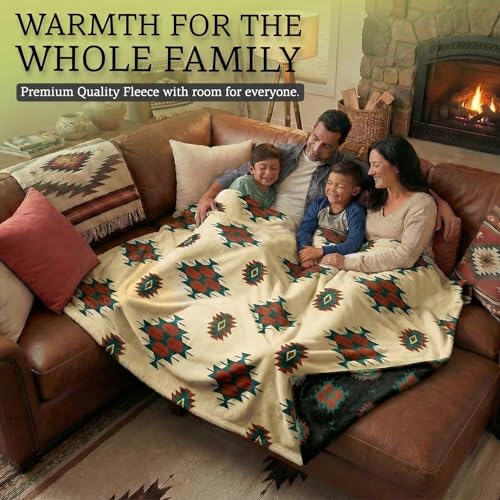 Sacred Thread Aztec Blanket Fleece, Reversible Native American Blanket, Western Throw, Native American Western (Cream Flannel) (Throw (40”x60”)) - color: Cream Flannel, size: Throw (40”x60”)