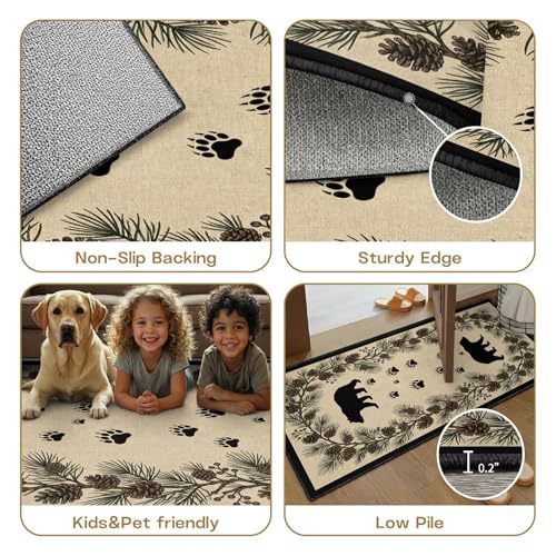Bear Runner Rug 2.6x7, Bear Paw Print Runner Rug, Farmhouse Rustic Lodge Rugs Non-Shedding & Easy Care, for Dining Room Kitchen Office - color: Bear, size: 2.6' x 7'(Runner)