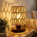 Small Rattan Lamp for Bedroom,Boho Table Lamp for Living Room,Dimmable Woven Bedside Lamp for Nightstands, Handmade Farmhouse Wicker Bamboo Table Lamp for Room Office Decor (LED Bulb Included) - style: B