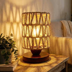 Small Rattan Lamp for Bedroom,Boho Table Lamp for Living Room,Dimmable Woven Bedside Lamp for Nightstands, Handmade Farmhouse Wicker Bamboo Table Lamp for Room Office Decor (LED Bulb Included) - style: B
