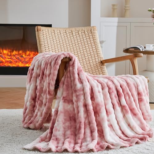 3D Bubble Plush Blanket Textured Fleece Throw Soft Warm Cozy Blanket Couch Bed Tie Dye Pink 50x60 Inches - color: Bloom Pink, size: Throw(50"x60"）