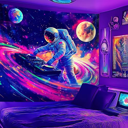 NYZE Astronaut Space Tapestry for Bedroom, Glow in the Dark Room Decor Wall Tapestries, Cool Galaxy Planet Wall Hanging, Wall Hanging for Men Guys Gamer Room Dorm Living Room 90x70 in - color: Astronaut F, size: 90"L x 70"W