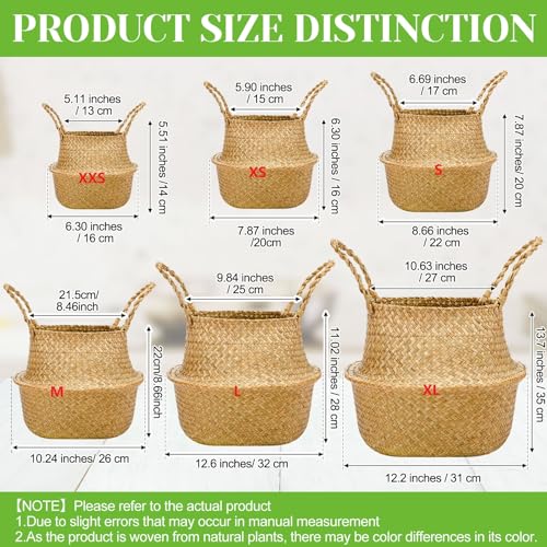 Qunclay 4 Pcs Woven Seagrass Baskets Belly Basket Folding Boho Natural Plant Pot with Handles Round Decorative Wicker Large Indoor Planter for Home Outdoor Tree Planters Decor (Xs,7.9''dx6.3''h) - size: XS,7.9''Dx6.3''H