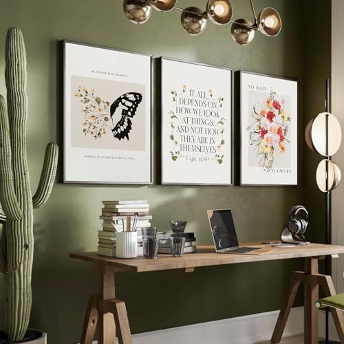 VVL 3Pcs Inspirational Quotes Wall Art for Office Mental Health Motivation Painting Picture Wall Decor for School Treatment Room Home Decoration 16x24in Unframed - color: Inspirational Floral Poster, size: 16x24 in