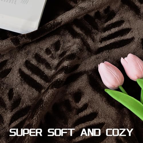 Exclusivo Mezcla Twin Size Fleece Blanket for Bed, Super Soft and Cozy Blankets All Season Use, Leaves Pattern, Plush Fuzzy Lightweight, Coffee, 60x80 Inch - color: Coffee, size: Twin(60"x80")