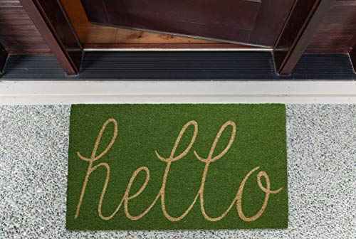 DII Hello Coir Fiber Doormat Non-Slip Durable Outdoor/Indoor, Pet Friendly, 18x30, Green Apple - color: Green Apple