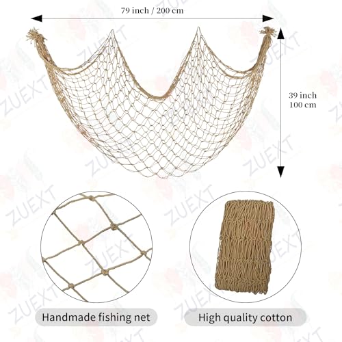 ZUEXT Caramel Decorative Fishing Net 80x40 Inch, 2 Pack Large Picture Fish Net, Wall Photo Hanging Fishnet for Nautical Mermaid Pirate Ocean Themed Hawaii Beach Under the Sea Party Decorations - color: Caramel, size: 80" x 40" - 2 Pack