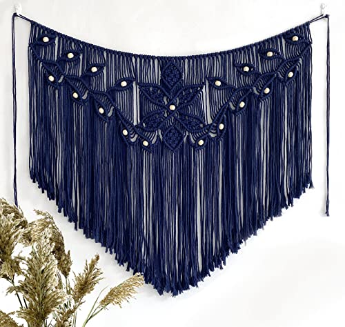 Youngeast Home Decor Leaf Shape Macrame Wall Hanging Woven Tapestry Bedroom Curtain Fringe Garland Banner Living Room Wall Decor Navy 39X31 inches - color: Navy