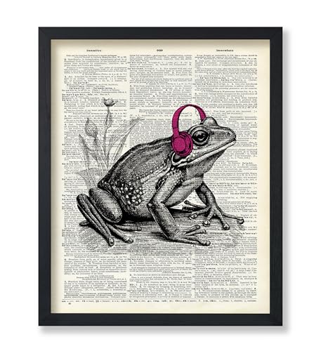 Poster Master Dictionary Poster - Retro Frog With Headphones Print - Frog Art - Music Artwork - Modern Design - Preppy Design - Trendy Decor - Funny Dorm or Living Room Decor - 8x10 UNFRAMED - color: Style-06, size: 8"L x 10"W