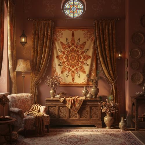 Motanber Boho Mandala Floral Tapestry Wall Hanging Bohemian Orange Yellow Flower Tapestry Aesthetic Vintage Sunflower Indian Cute Small Tapestries for Bedroom Living Room Dorm Decor 48 x 36 Inch - color: Orange Yellow, size: 48"L x 36"W