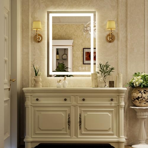 XRAMFY 32'' x 24'' LED Bathroom Mirror with Lights, Wall Mirror with Front and Backlight, 3 Colors Vanity Mirror with Lights, Anti-Fog Wall Mirror for Bathroom - size: 32"L x 24"W