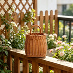 Imitation Rattan Woven Basket Wall Hanging Storage Organizer with Handle for Kitchen Herbs Fruits Vegetables and Home Decor 9.6X6.1X4.3 Inch