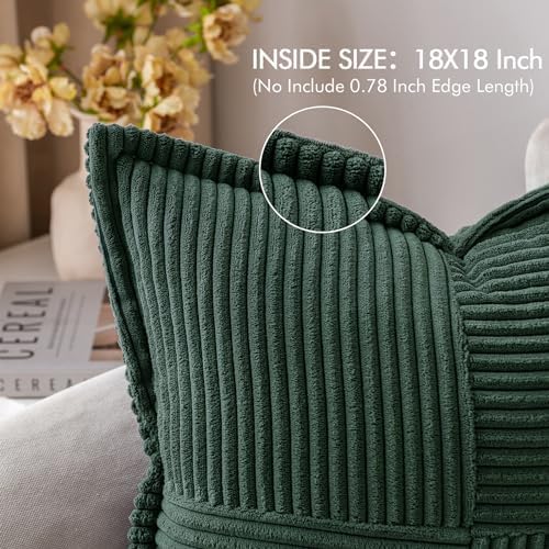 MIULEE Decorative Euro Sham Throw Pillow Covers for Couch Bed Livingroom 26x26 Inch Set of 2 Dark Green Boho Accent Throw Pllows Broadside Striped Patchwork Soft Corduroy Pillowcases