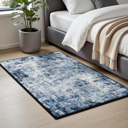 Rugflix 2x3 Entrance Rugs, Entry Rug Washable Non-Slip Stain-Resistant Low Pile Small Modern Dark Carpet, for Living Room Bedroom Indoor, Navy Blue/Black - color: 01-ocean Blue, size: 2' x 3' (Rectangular)