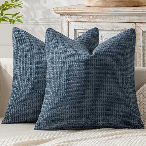 MIULEE Pack of 2 Couch Throw Pillow Covers 16x16 Inch Coastal Navy Blue Modern Boho Accent Decorative Pillow Covers Soft Chenille Farmhouse Cushion Covers for Home Decor Bed Sofa Living Room - color: Navy Blue, size: 16" x 16" (Pack of 2)